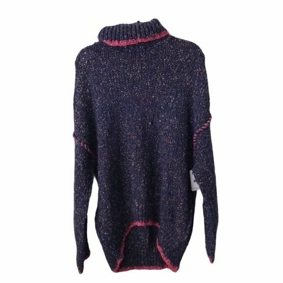 Free People Echo Blue Flecked Knit Oversized Turtleneck Pullover Sweater $168 NW - Picture 3 of 6